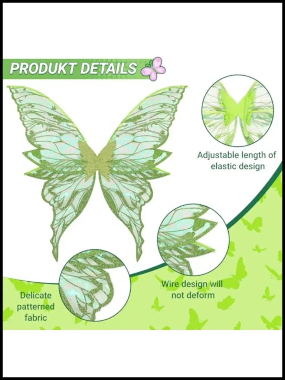 Fairy Wings Costume Accessory Set with Wand, Wreath, Ears for Girls Halloween